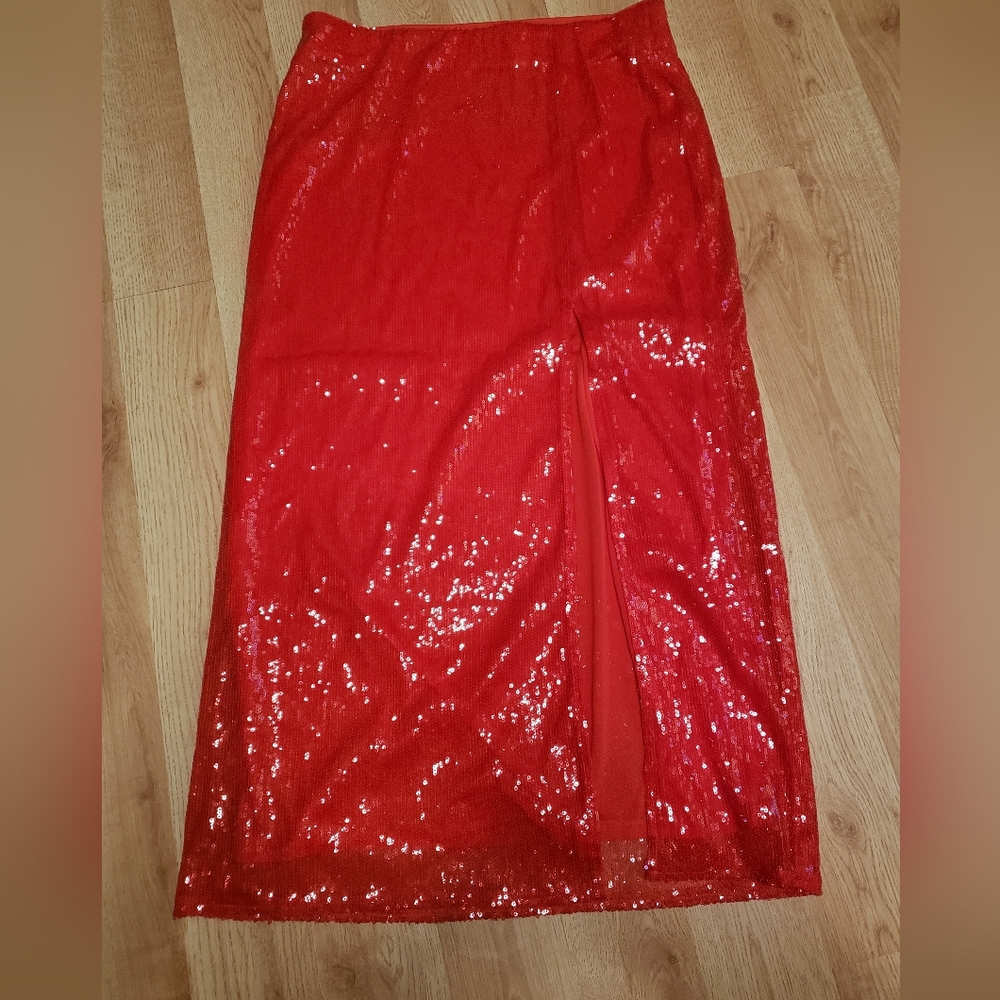 Red sequin skirt